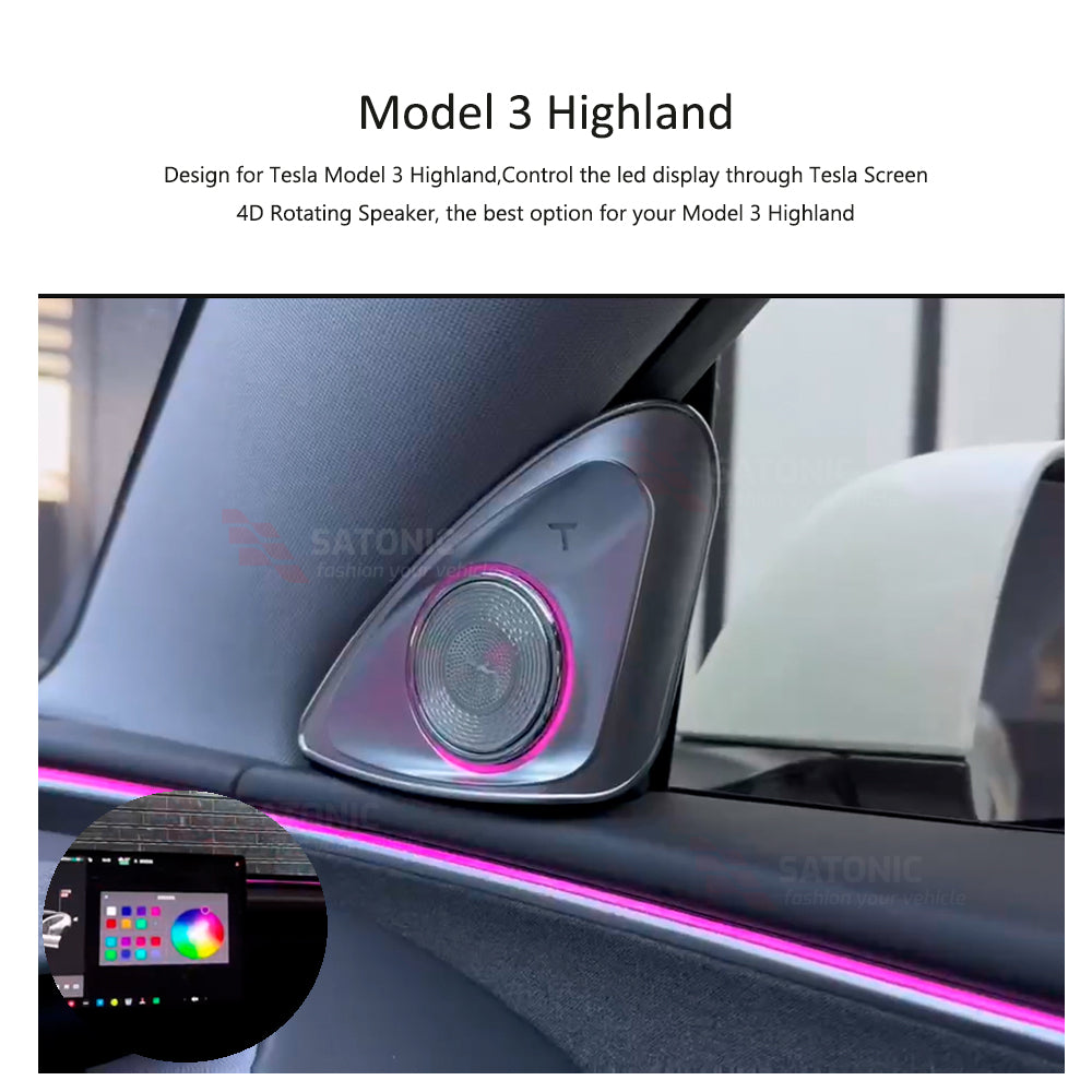 4D Rotating Ambient LED Speaker for Tesla Highland 3 Model 3 & Y