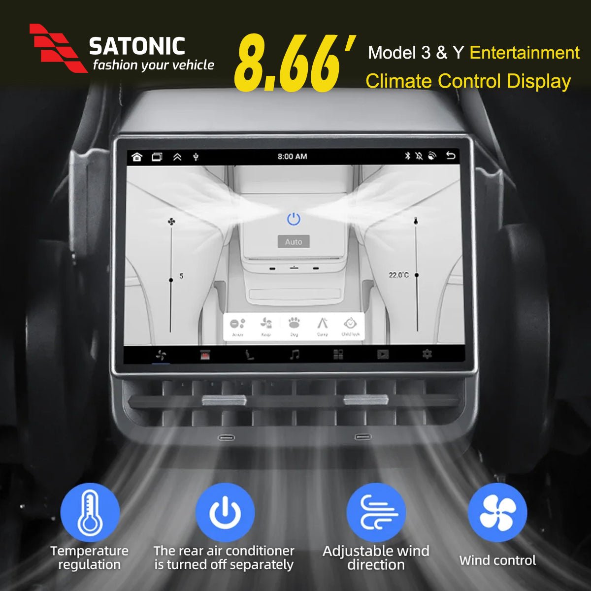 Model 3 & Y 8.66'' Andriod Rear Entertainment Screen (New) - SATONIC