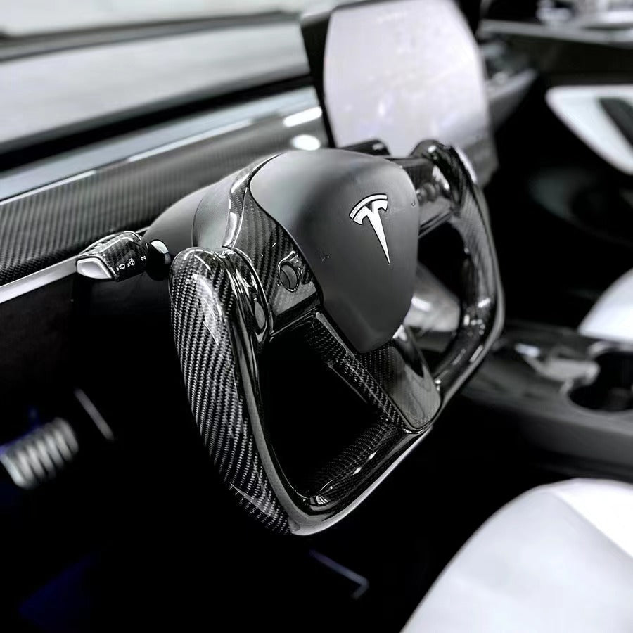 Model 3 & Y Full Real Carbon Fiber Yoke Steering Wheel - SATONIC