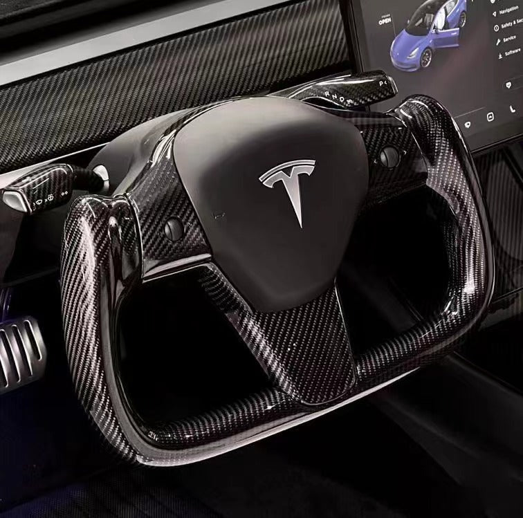 Model 3 & Y Full Real Carbon Fiber Yoke Steering Wheel - SATONIC