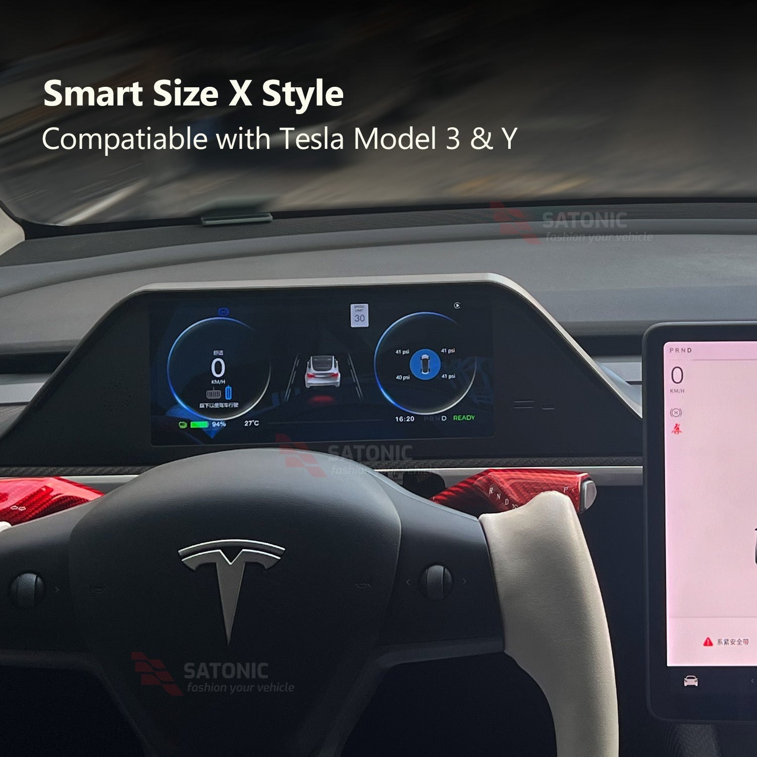 SATONIC 8.9 inch Dashboard For Tesla Model 3 & Y , Free Air Vent & Front Camera - SATONIC